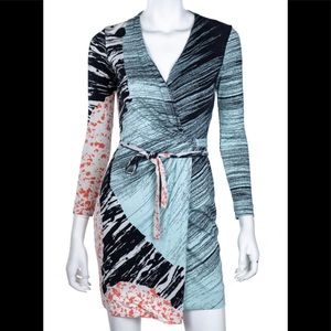 FINAL-DVF DIANE VON FURSTENBERG AQUA GRAPHIC PRINT SILK JERSEY VALENCIA DRESS 12